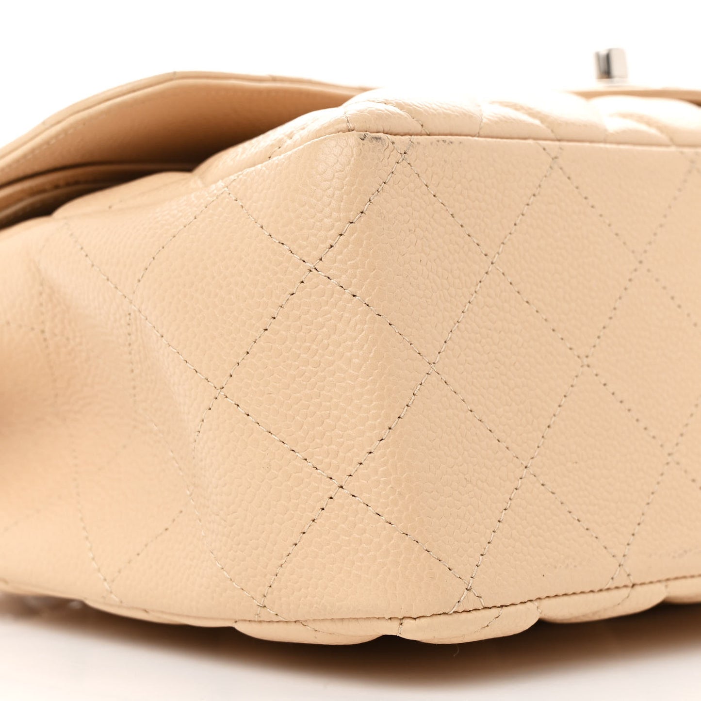 Caviar Quilted Jumbo Double Flap Beige