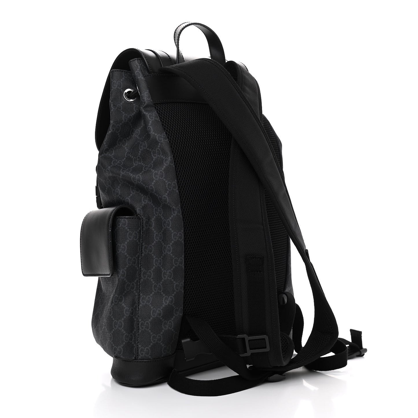 Soft GG Supreme Monogram Appia Calfskin Web Double Buckle Backpack Black