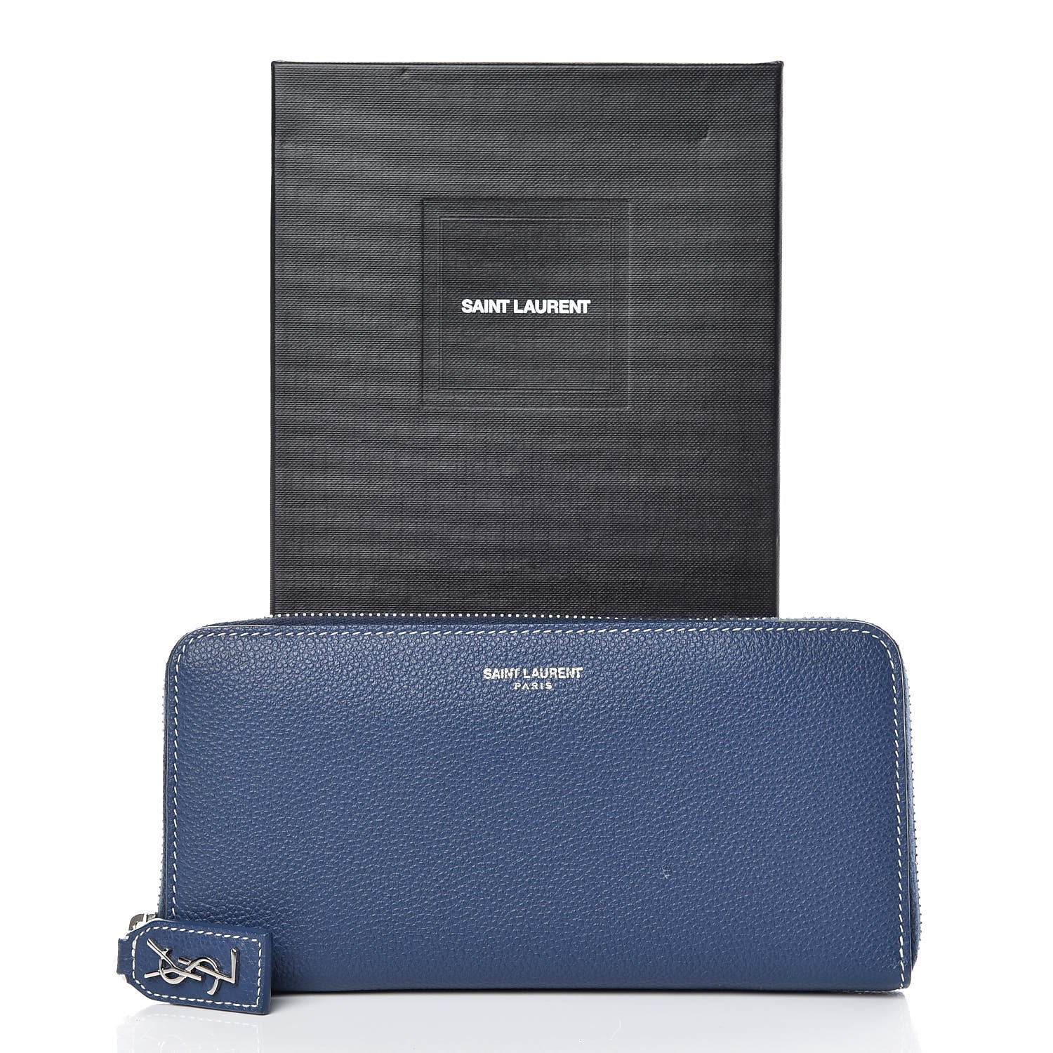 Saint Laurent Grained Calfskin Rive Gauche Zip Around Wallet Denim Blue 7 of 7