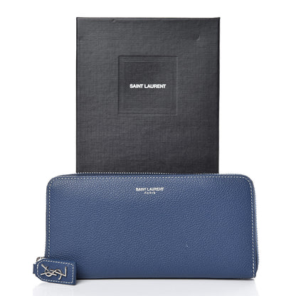 Saint Laurent Grained Calfskin Rive Gauche Zip Around Wallet Denim Blue 7 of 7