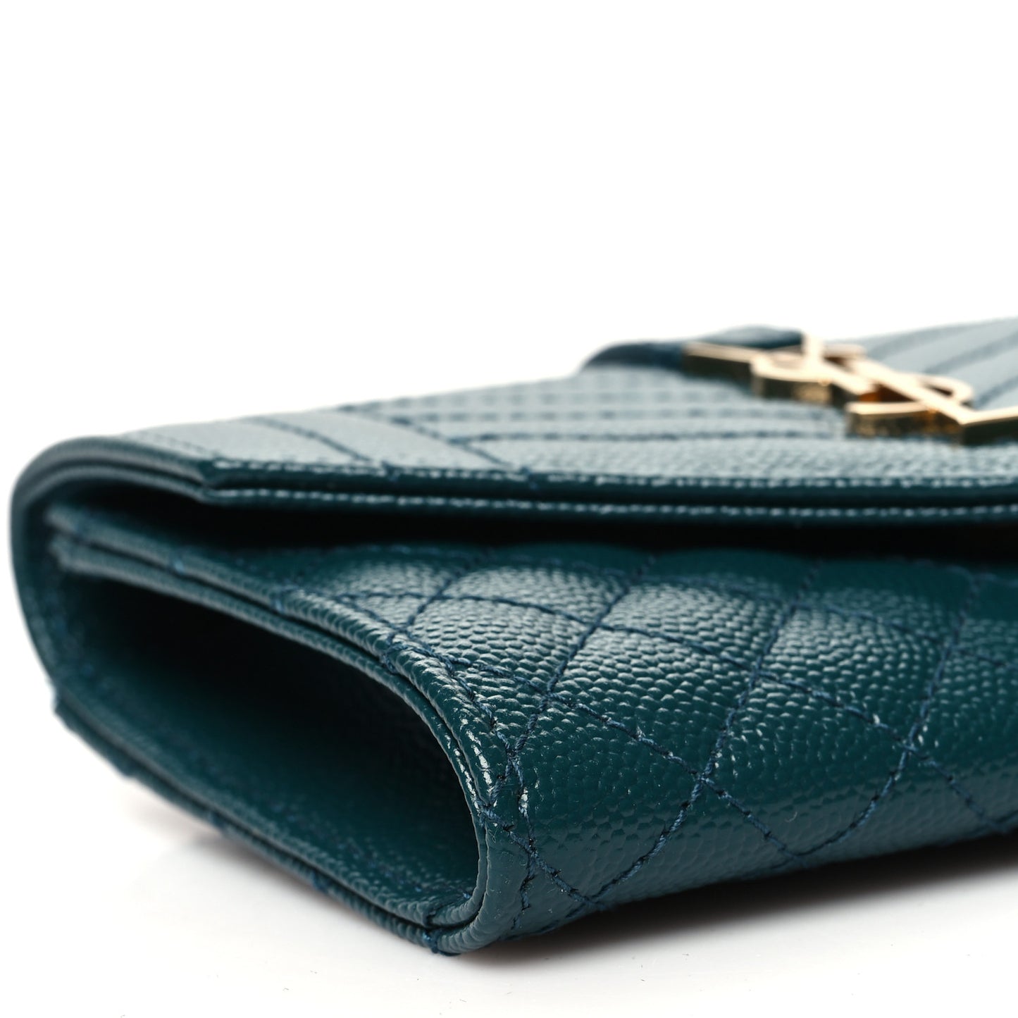 Grain De Poudre Textured Mixed Matelasse Triquilt Small Monogram Envelope Wallet Sea Turquoise