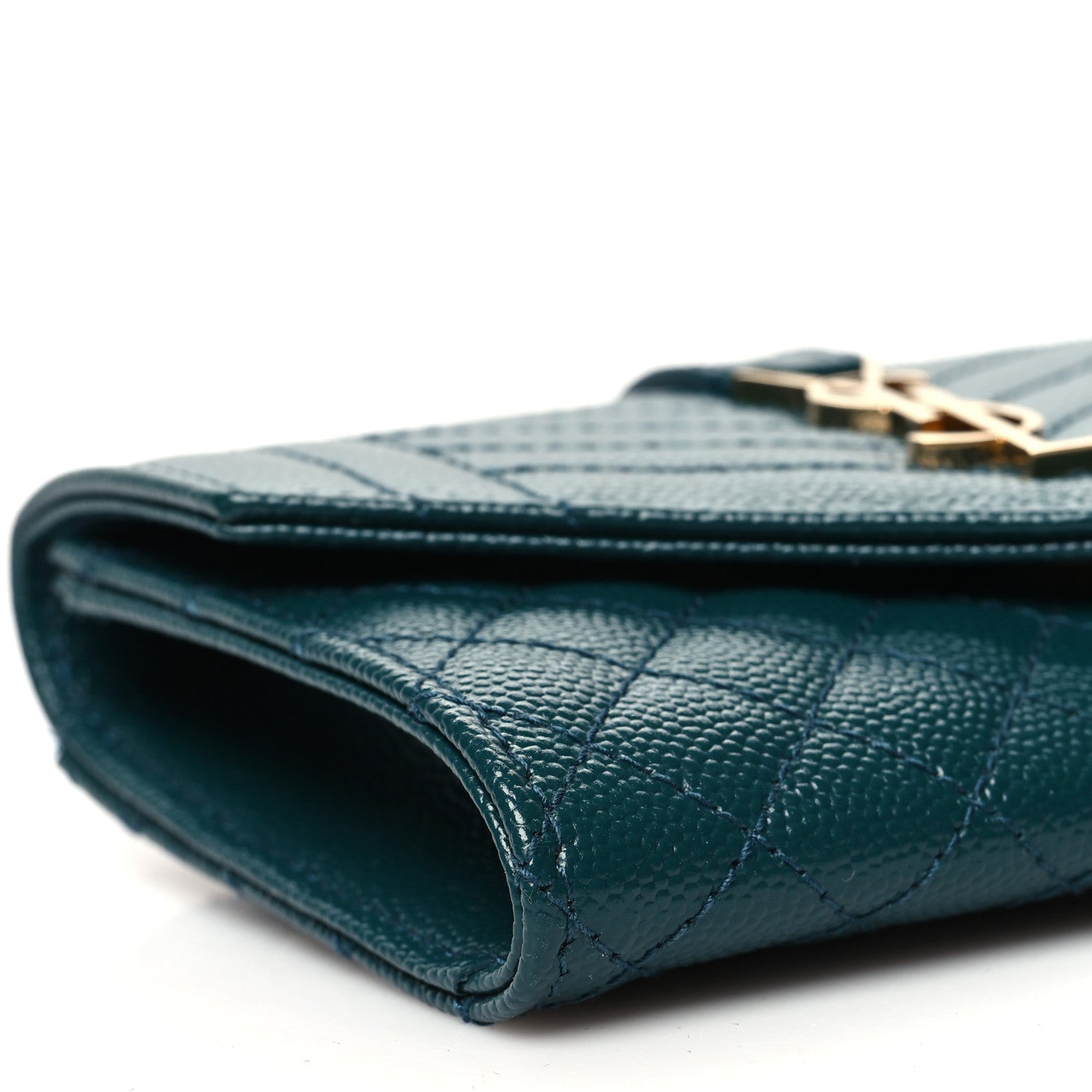 Saint Laurent Grain De Poudre Textured Mixed Matelasse Triquilt Small Monogram Envelope Wallet Sea Turquoise 9 of 11