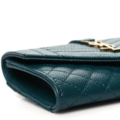 Saint Laurent Grain De Poudre Textured Mixed Matelasse Triquilt Small Monogram Envelope Wallet Sea Turquoise 9 of 11