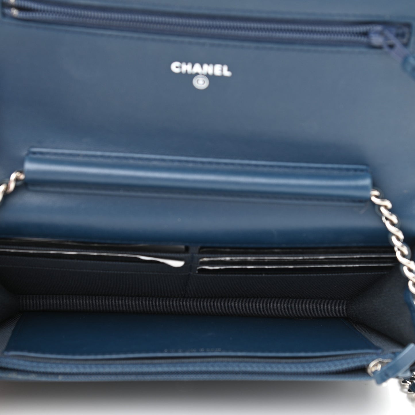 Lambskin Quilted Wallet On Chain WOC Blue