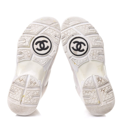 Chanel Suede Calfskin Fabric CC Sneakers 36.5 White Grey 6 of 12