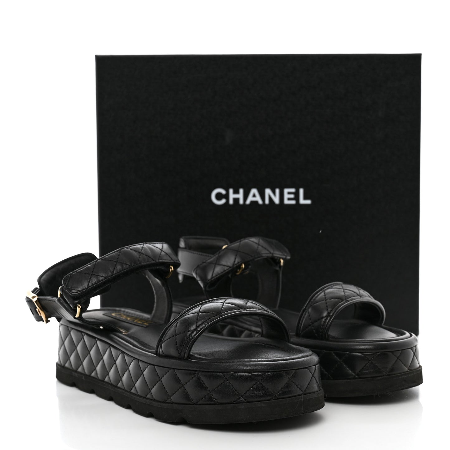 Lambskin Quilted Platform Sandals 37 Black