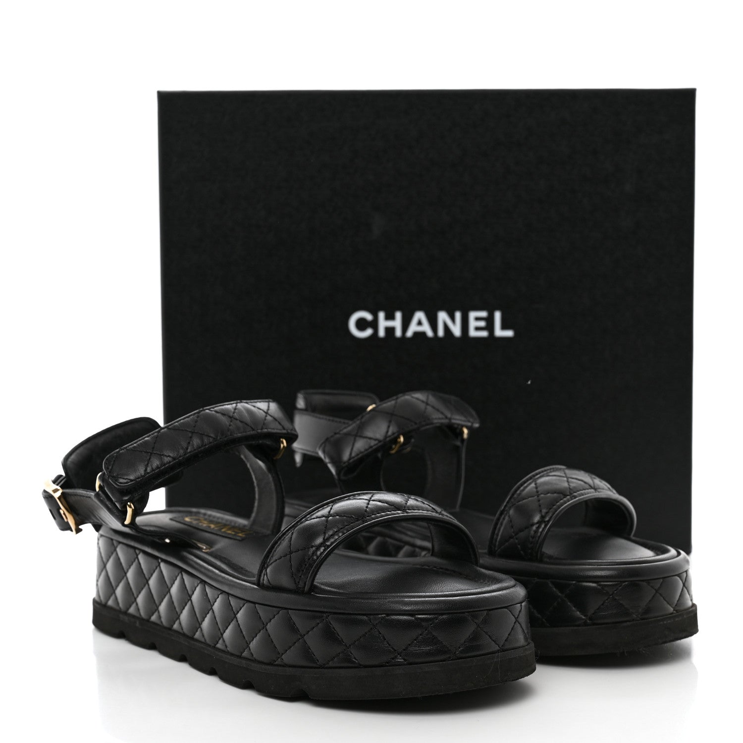 Chanel Lambskin Quilted Platform Sandals 37 Black 9 of 9