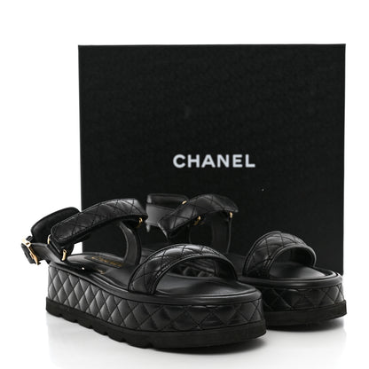 Chanel Lambskin Quilted Platform Sandals 37 Black 9 of 9