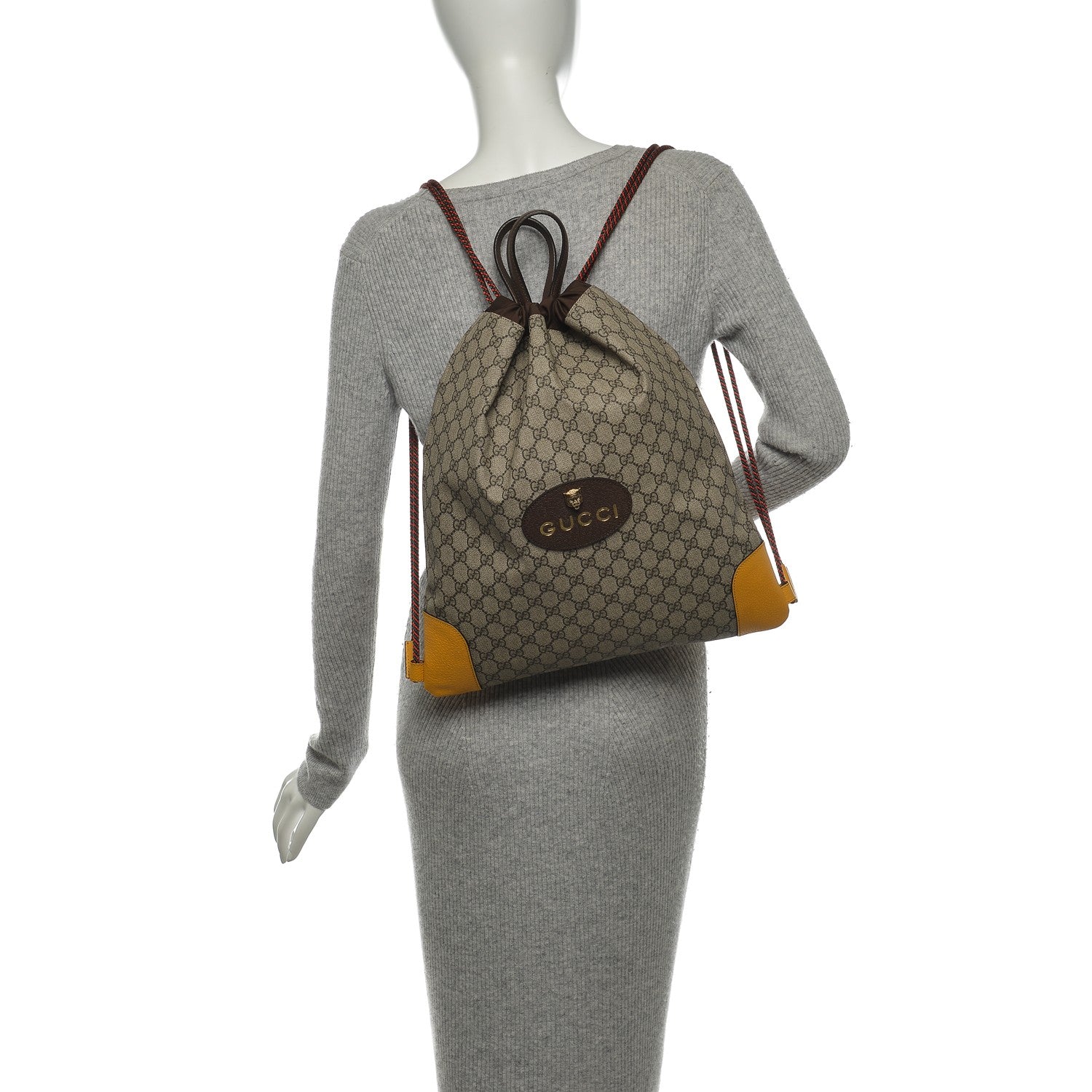 Gucci GG Supreme Monogram Neo Vintage Drawstring Backpack Beige New Acero Crop 2 of 6