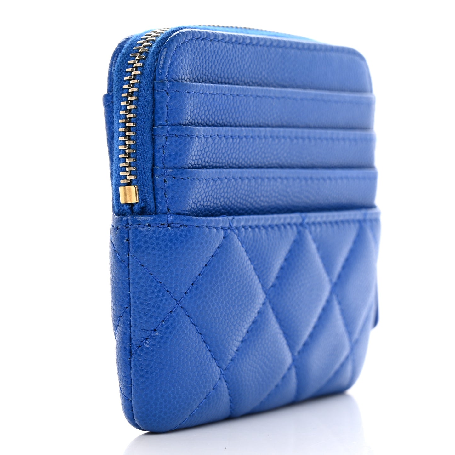 Caviar Quilted Zip Card Holder Wallet Blue