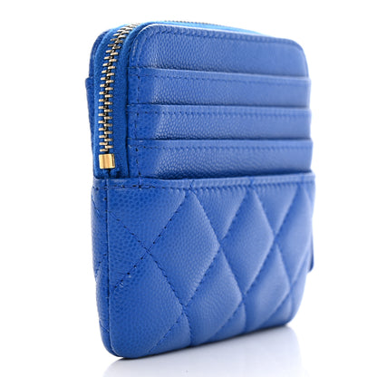 Chanel Caviar Quilted Zip Card Holder Wallet Blue 3 of 8