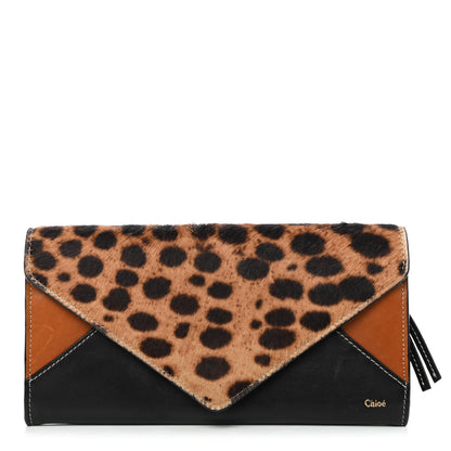 Chloe Calfskin Pony Hair Leopard Print Flap Long Wallet Black 1 of 4