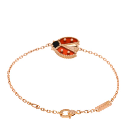 Van Cleef & Arpels 18K Rose Gold Carnelian Onyx Lucky Spring Open Wing Lady Bug Bracelet 2 of 5