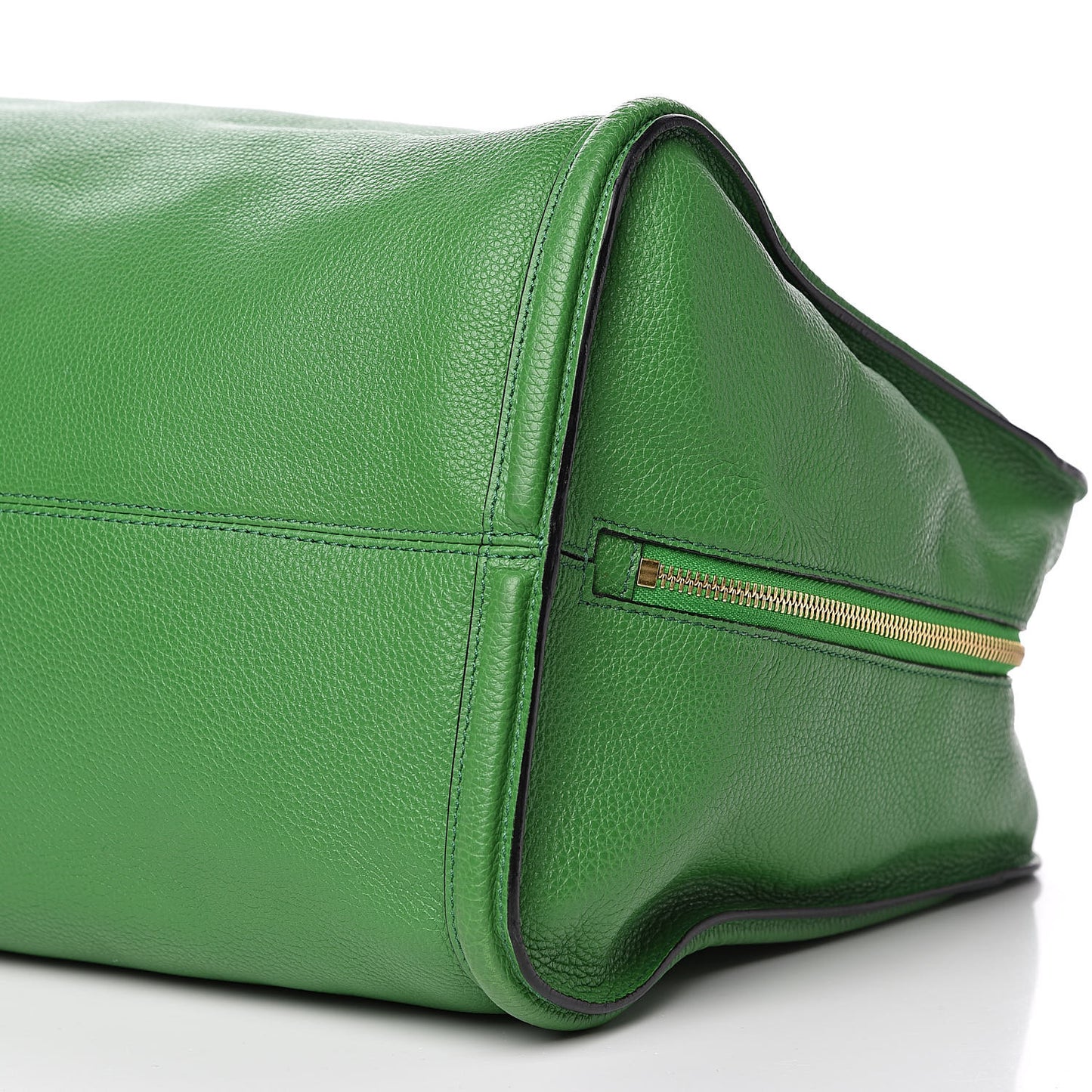 Pebbled Calfskin Large Skull Padlock Zip Around Tote Green