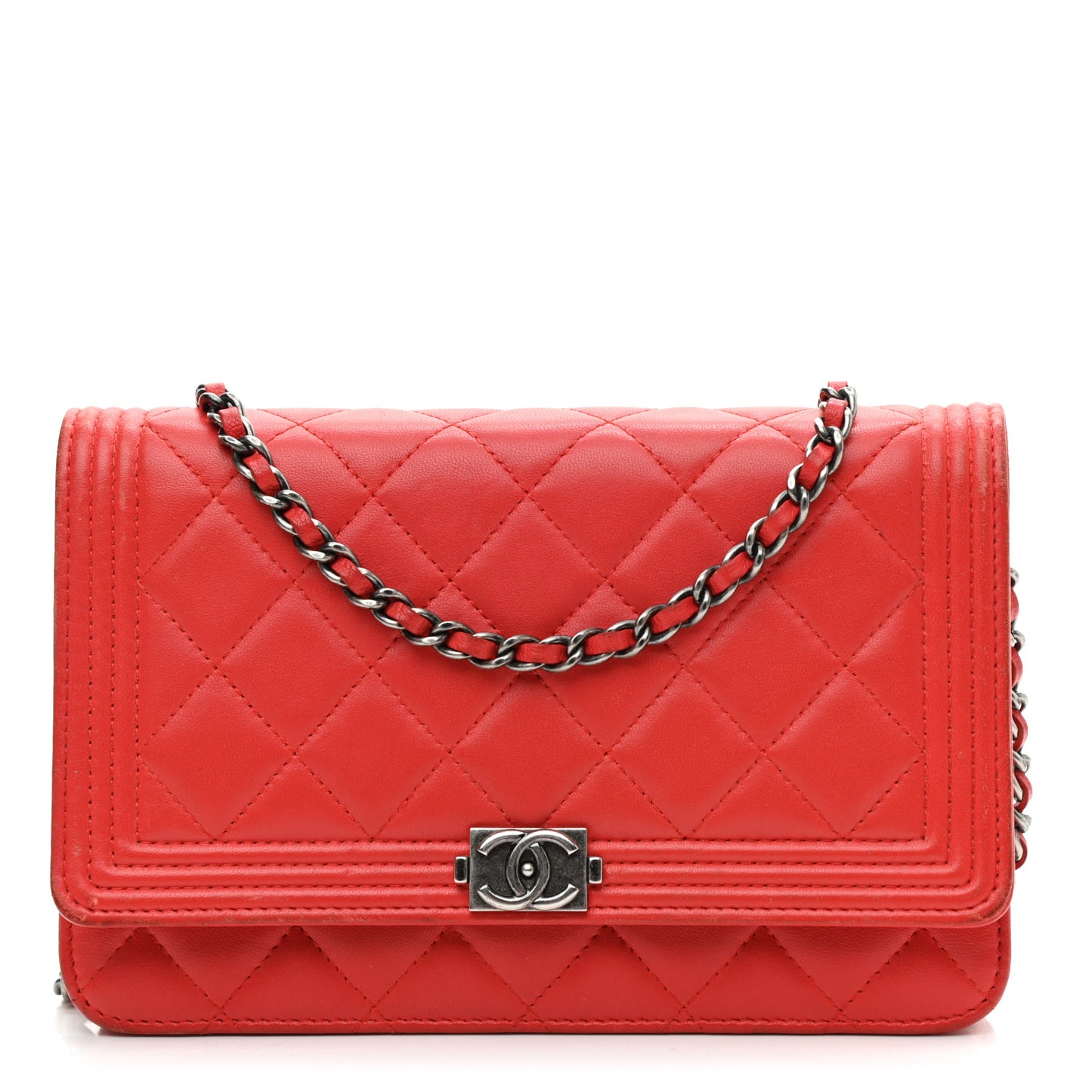 Lambskin Quilted Boy Wallet On Chain WOC Red