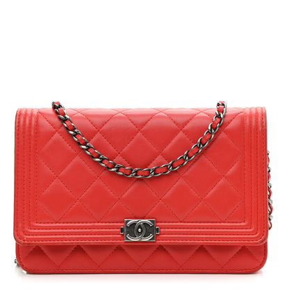 Chanel Lambskin Quilted Boy Wallet On Chain WOC Red 1 of 14