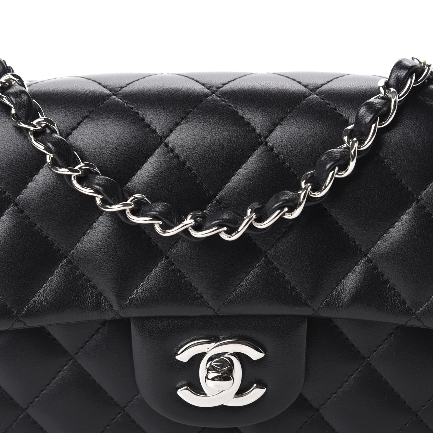 Lambskin Quilted Mini Rectangular Flap Black