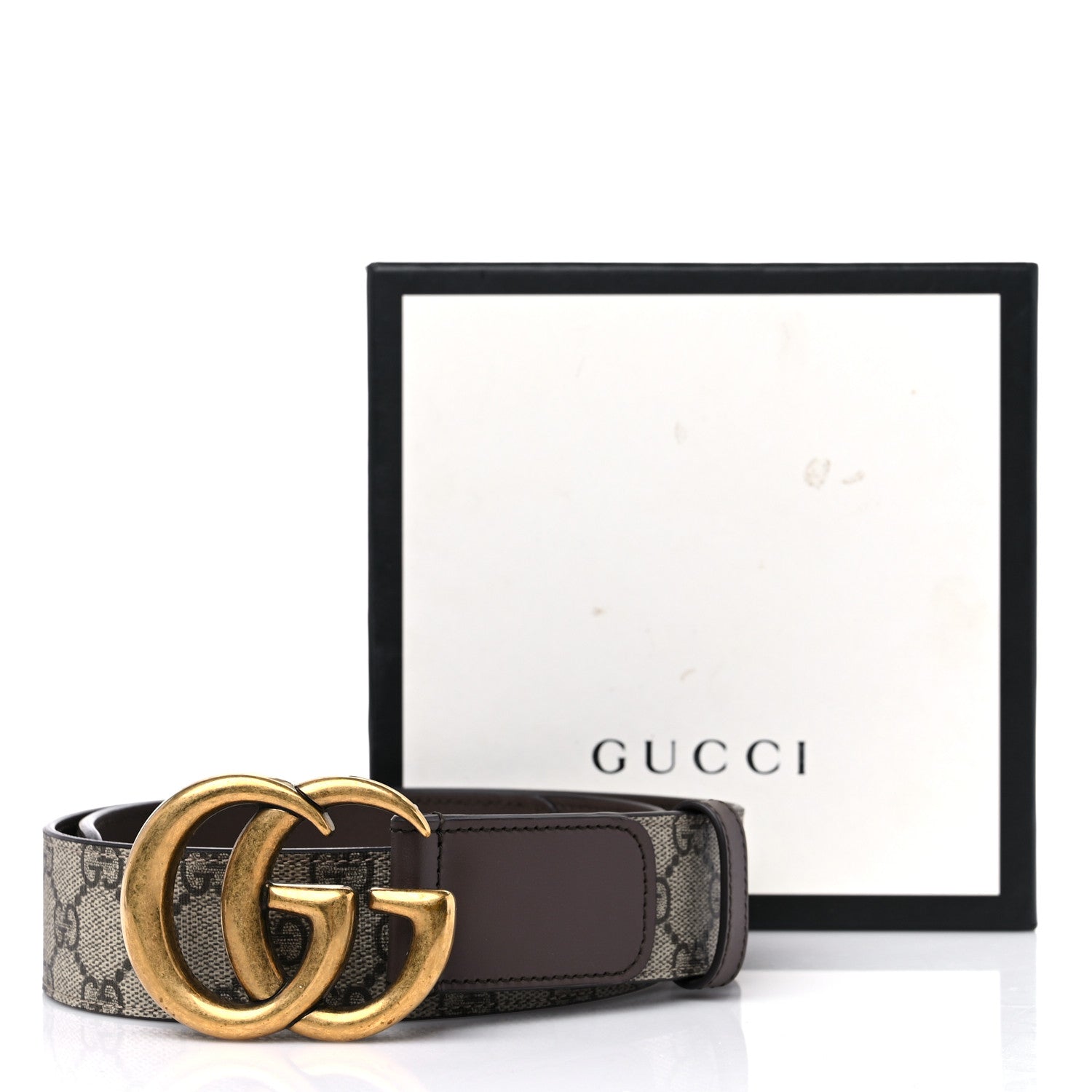 Gucci GG Supreme Monogram Matte Plutone Calfskin Double G 40mm Belt 80 32 Beige Ebony New Acero 6 of 6