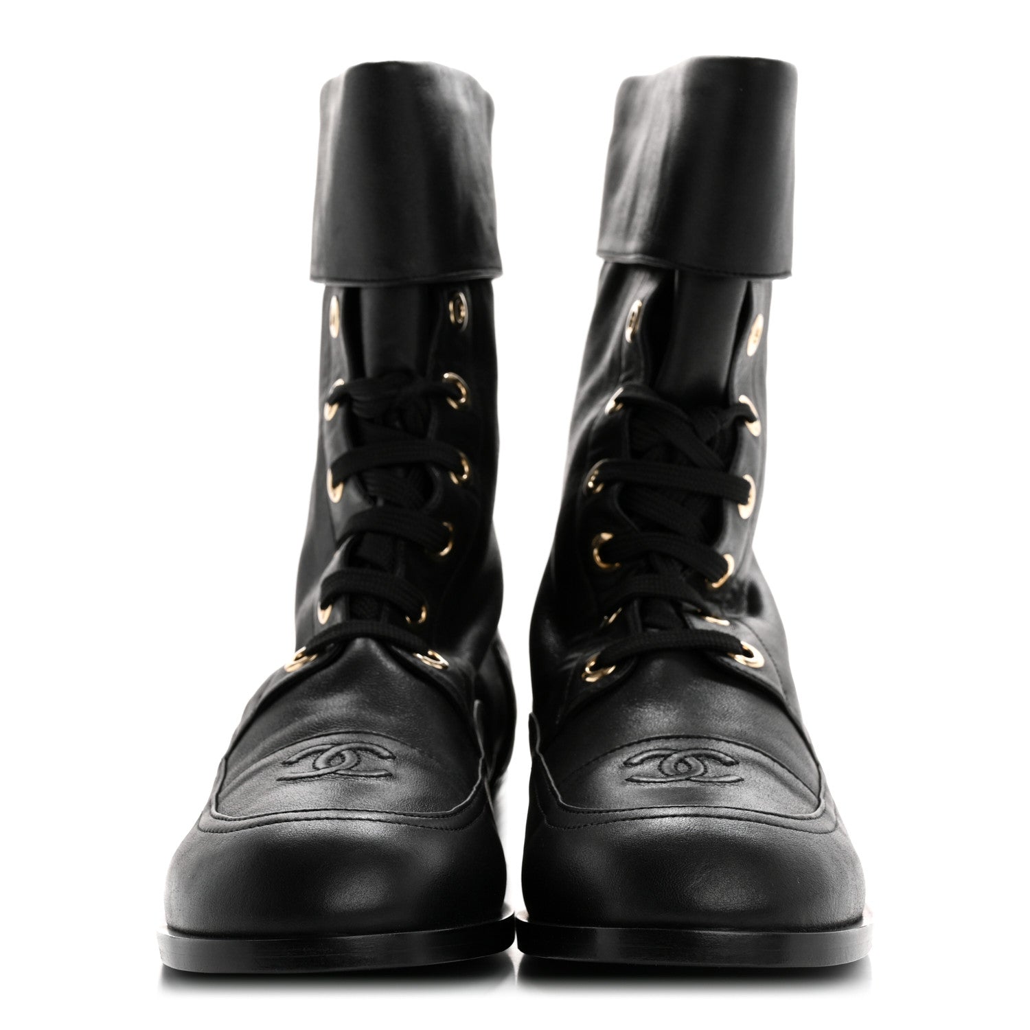Chanel Calfskin Quilted Lace Up Combat Boots 39.5 Black 3 of 10