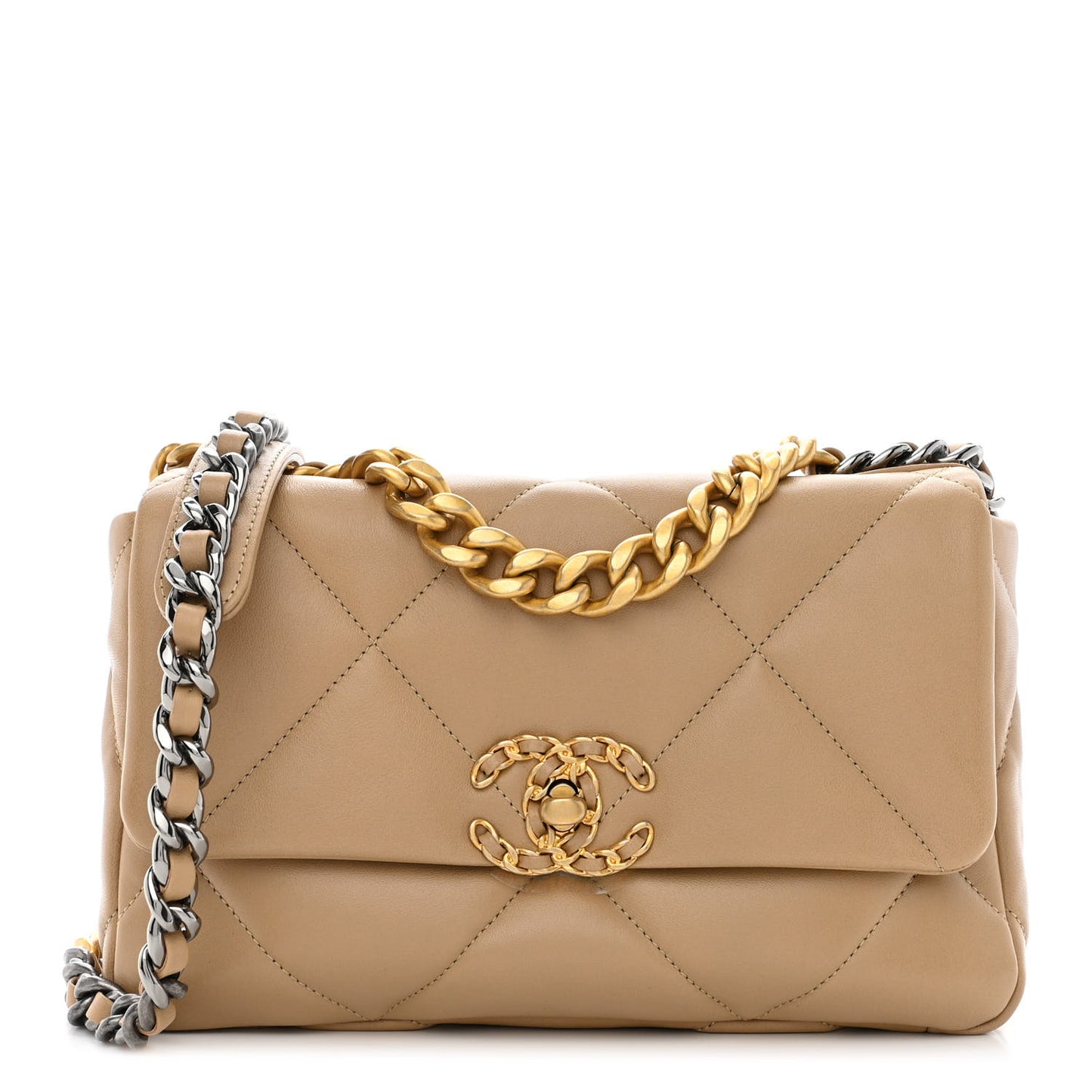 Lambskin Quilted Medium Chanel 19 Flap Dark Beige