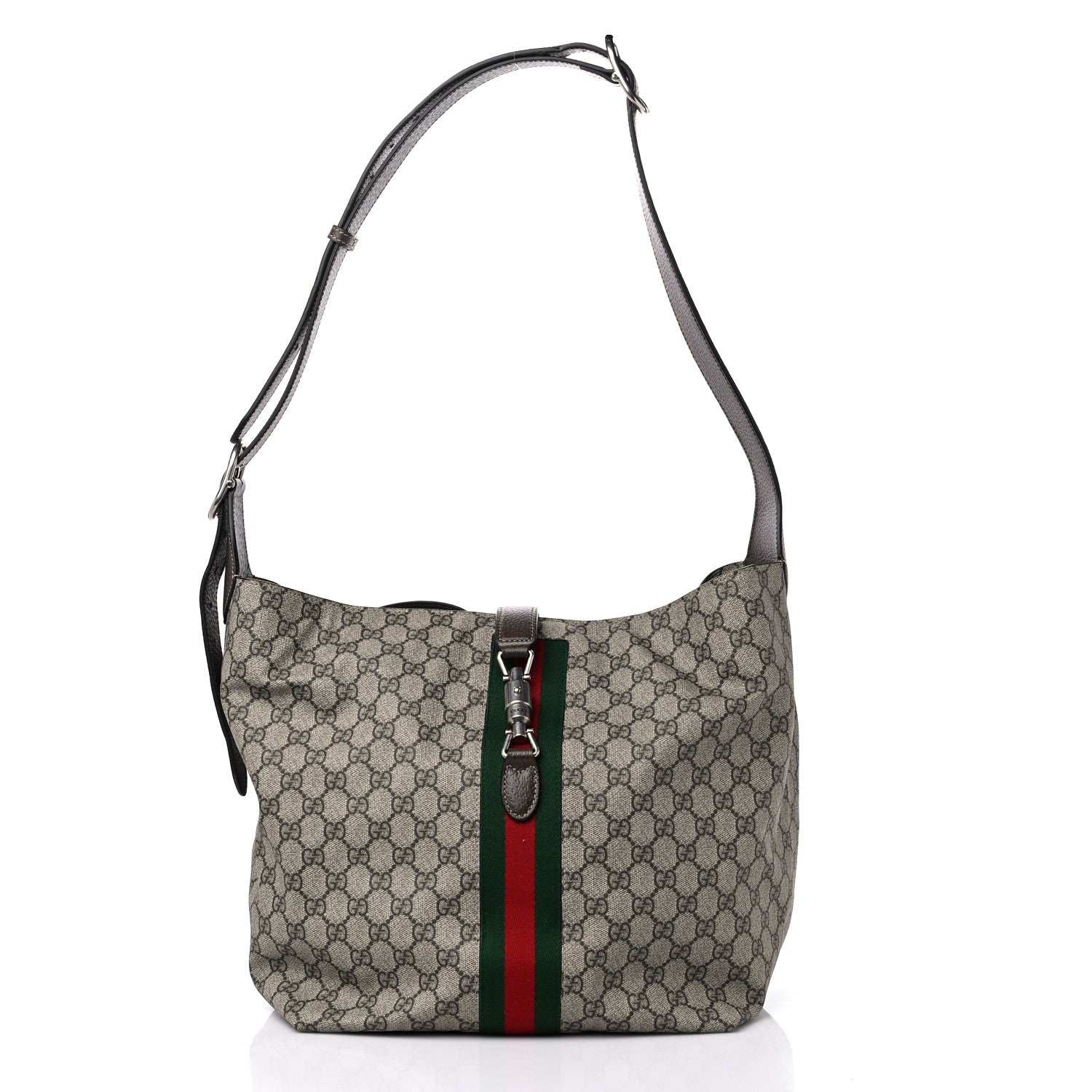 Gucci GG Supreme Monogram Calfskin Web Small Jackie 1961 Shoulder Bag Beige Brown Sugar 3 of 13