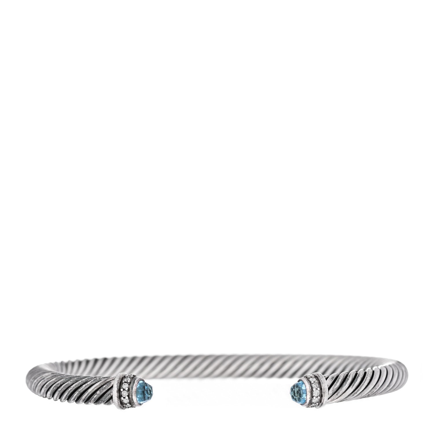 David Yurman Sterling Silver Diamond Blue Topaz 5mm Cable Classics Bracelet 1 of 3