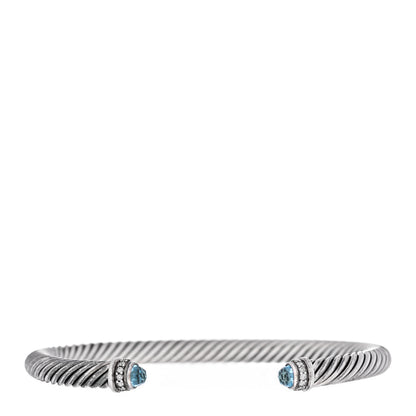 David Yurman Sterling Silver Diamond Blue Topaz 5mm Cable Classics Bracelet 1 of 3