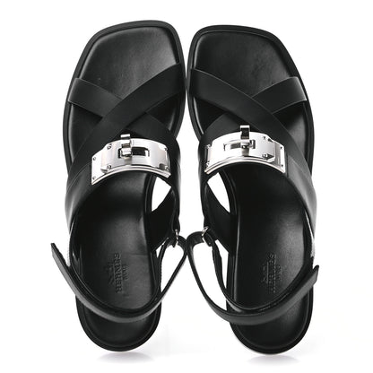Hermes Calfskin Womens Ines Sandals 39 Black 2 of 9