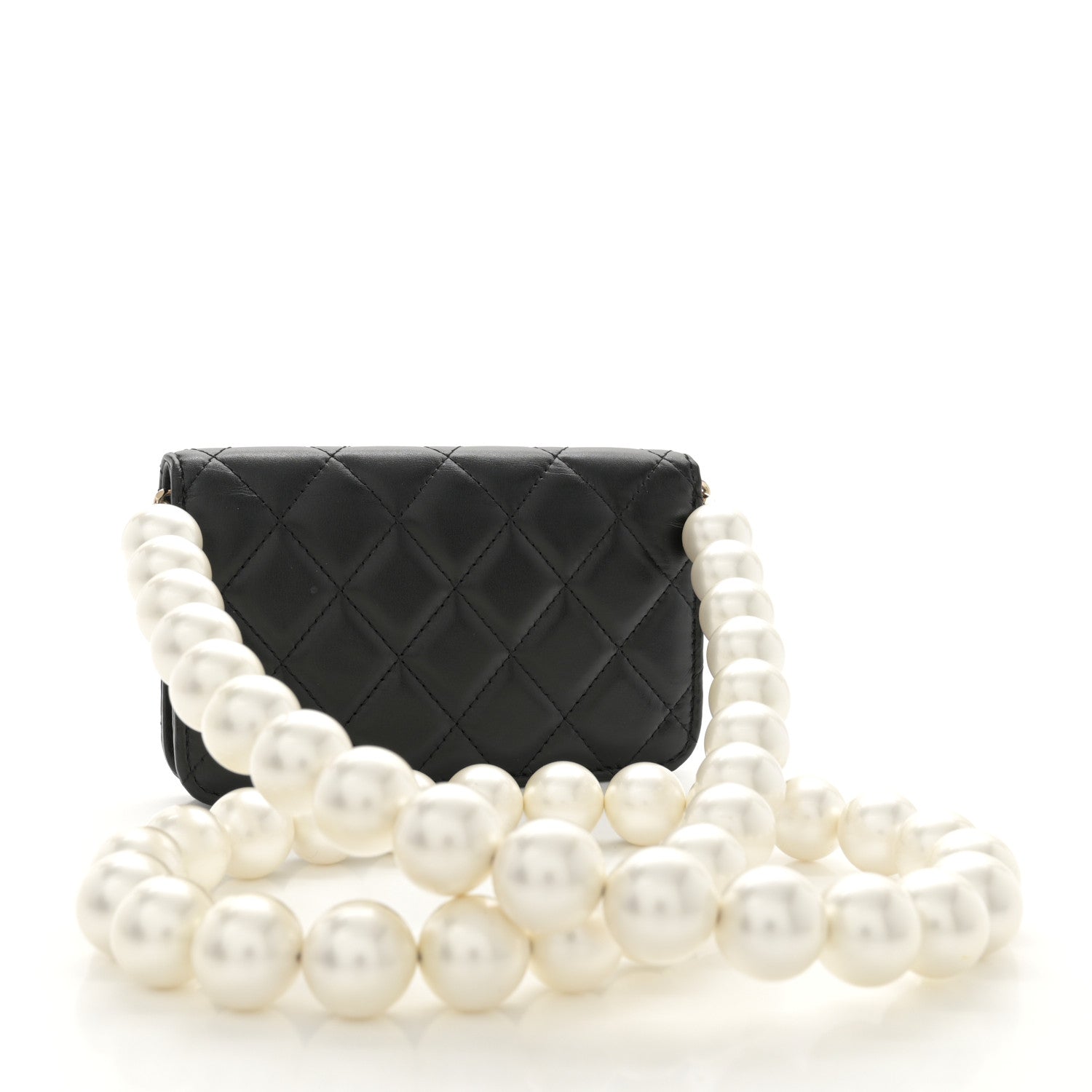 Chanel Calfskin Quilted Maxi Pearls Clutch With Chain Black 3 of 12
