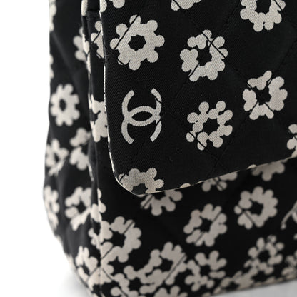 Chanel Canvas Floral Printed Quilted Medium Double Flap Black White 12 of 13