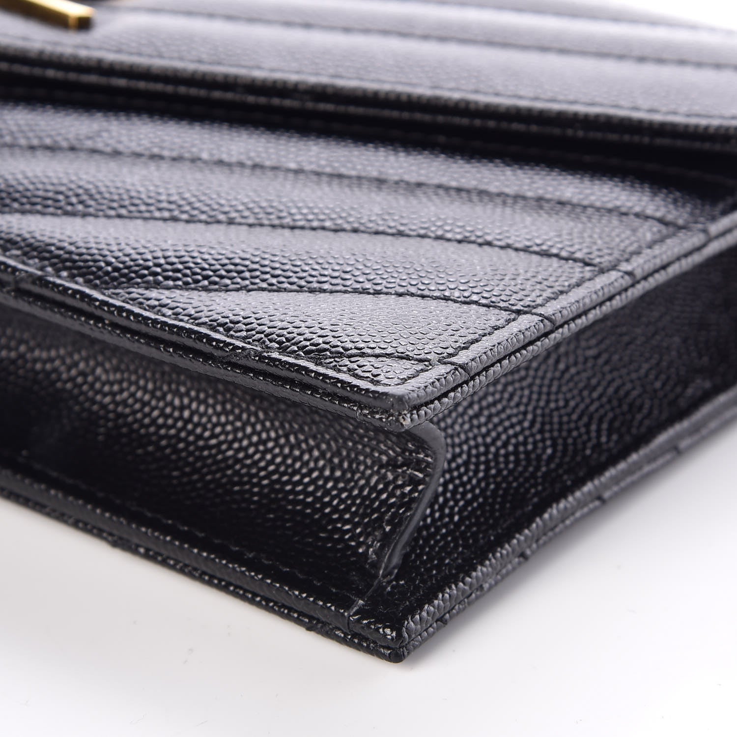 Saint Laurent Grain De Poudre Matelasse Chevron Monogram Envelope Chain Wallet Black 9 of 9