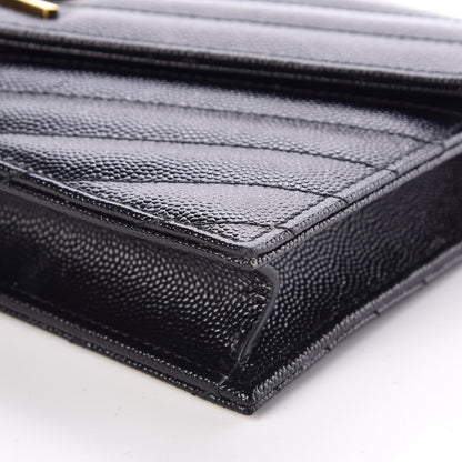 Saint Laurent Grain De Poudre Matelasse Chevron Monogram Envelope Chain Wallet Black 9 of 9