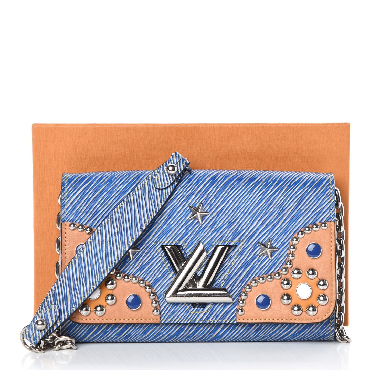 Epi Embellished Twist Chain Wallet Denim Light