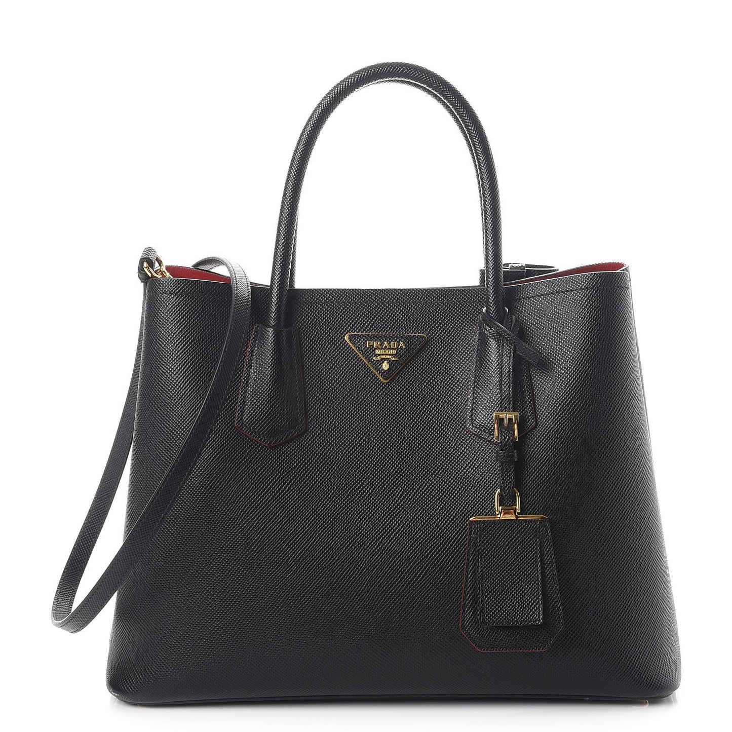 Saffiano Cuir Medium Double Bag Black Fuoco