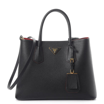 Prada Saffiano Cuir Medium Double Bag Black Fuoco 1 of 10