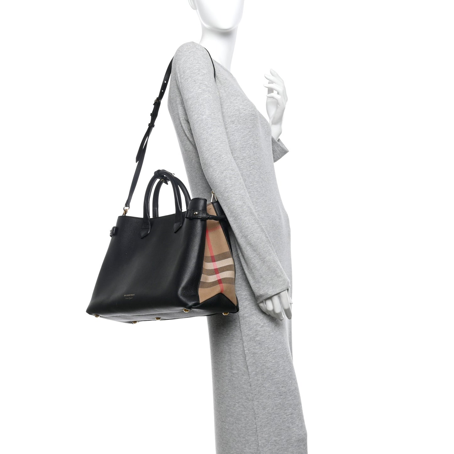 Derby Calfskin House Check Large Banner Tote Black