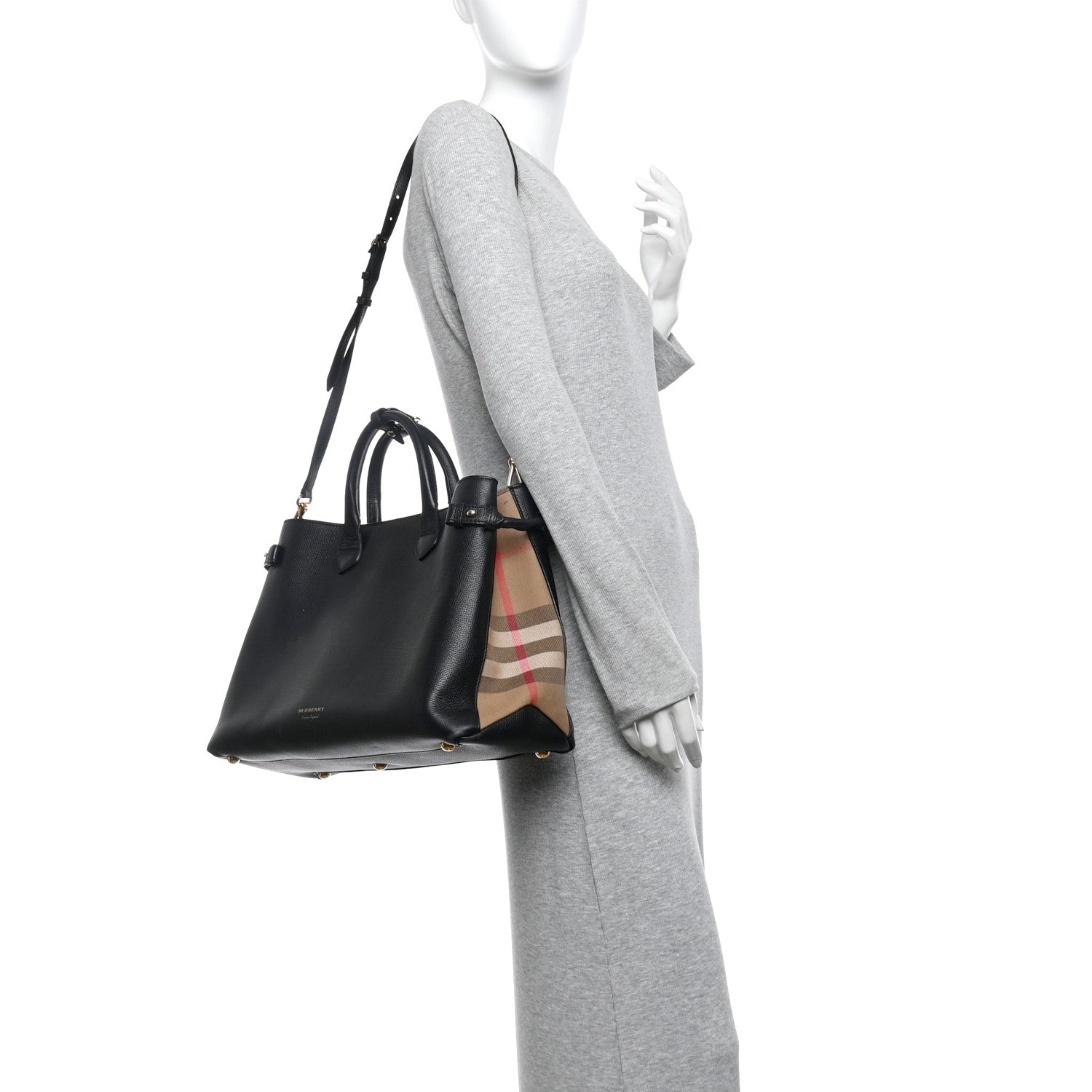 Burberry Derby Calfskin House Check Large Banner Tote Black 2 of 12