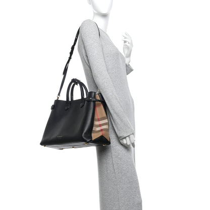 Burberry Derby Calfskin House Check Large Banner Tote Black 2 of 12
