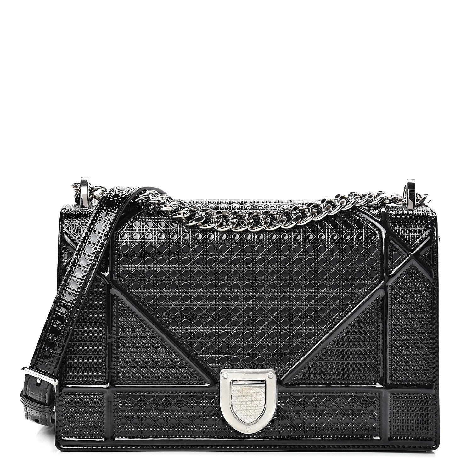 Christian Dior Patent Micro-Cannage Medium Diorama Flap Bag Black 1 of 13