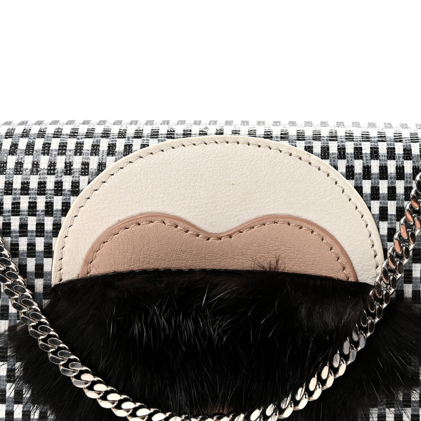 Vitello Elite Mink Fur Studded Karlito Tube Wallet On Chain Black White
