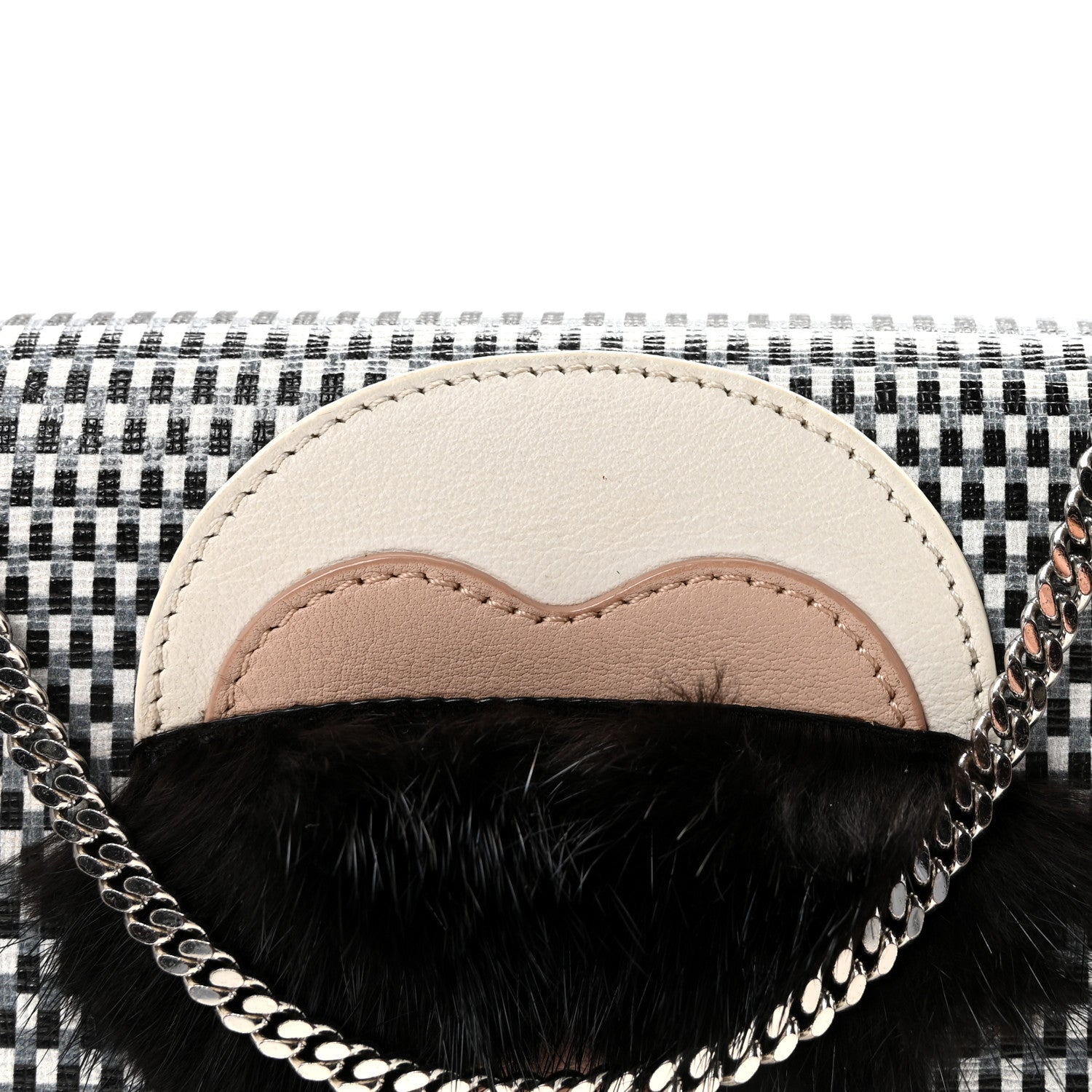 Fendi Vitello Elite Mink Fur Studded Karlito Tube Wallet On Chain Black White 7 of 9