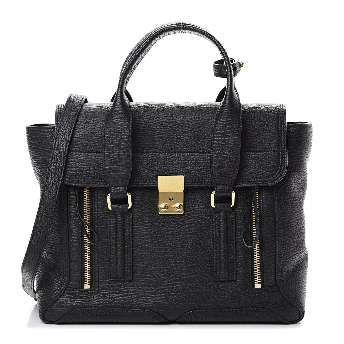 3.1 Textured Calfskin Medium Pashli Satchel Black