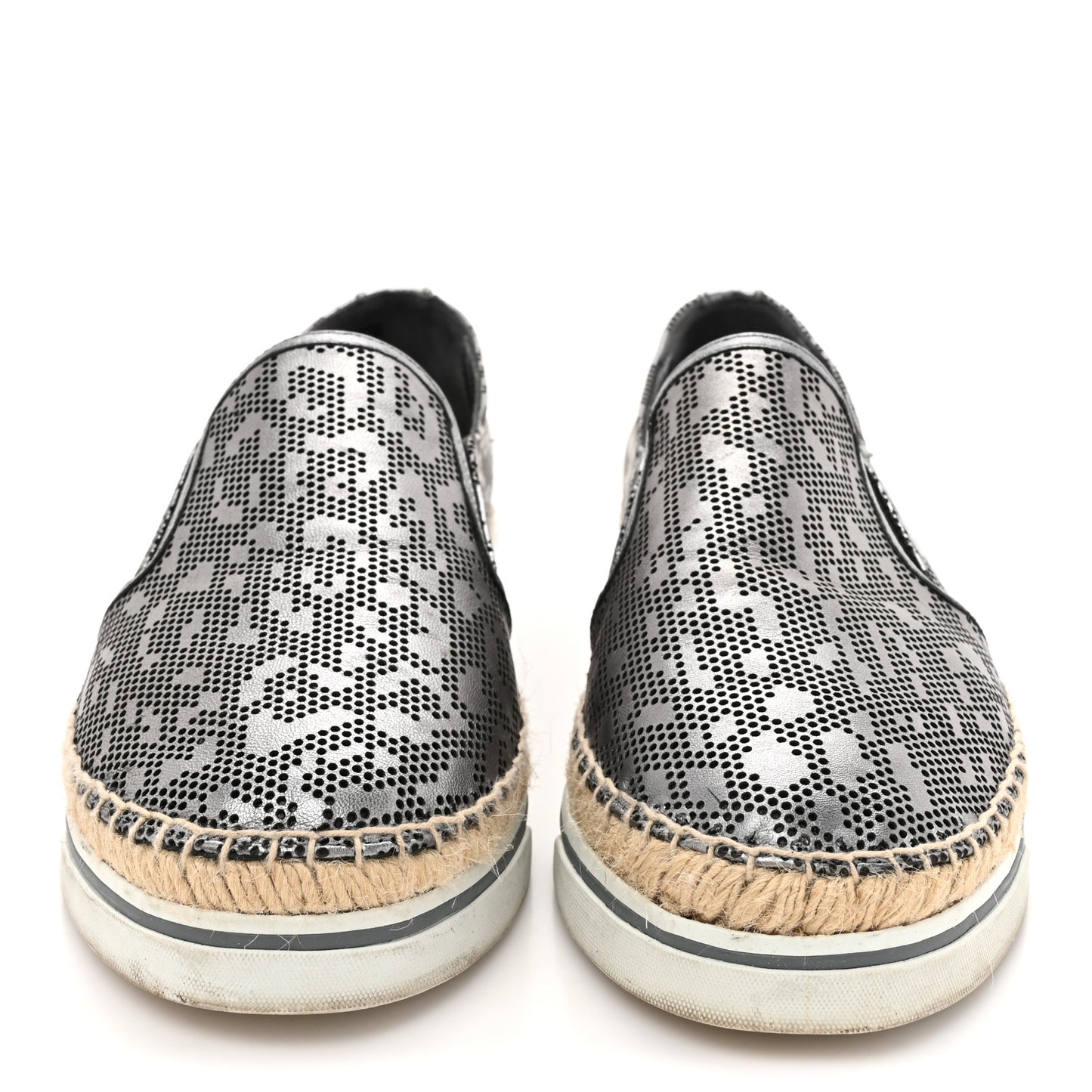 Calfskin Perforated Espadrilles Sneakers 37.5 Silver