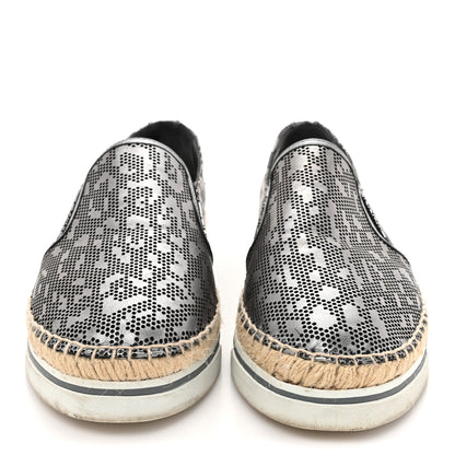 Jimmy Choo Calfskin Perforated Espadrilles Sneakers 37.5 Silver 2 of 10