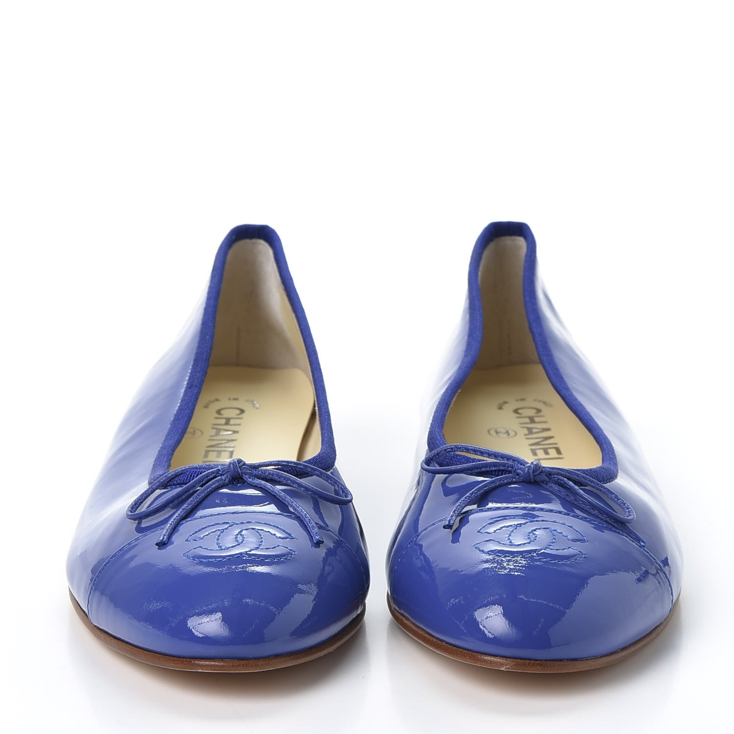 Chanel Patent Calfskin CC Cap Toe Ballerina Flats 40 Blue 3 of 9