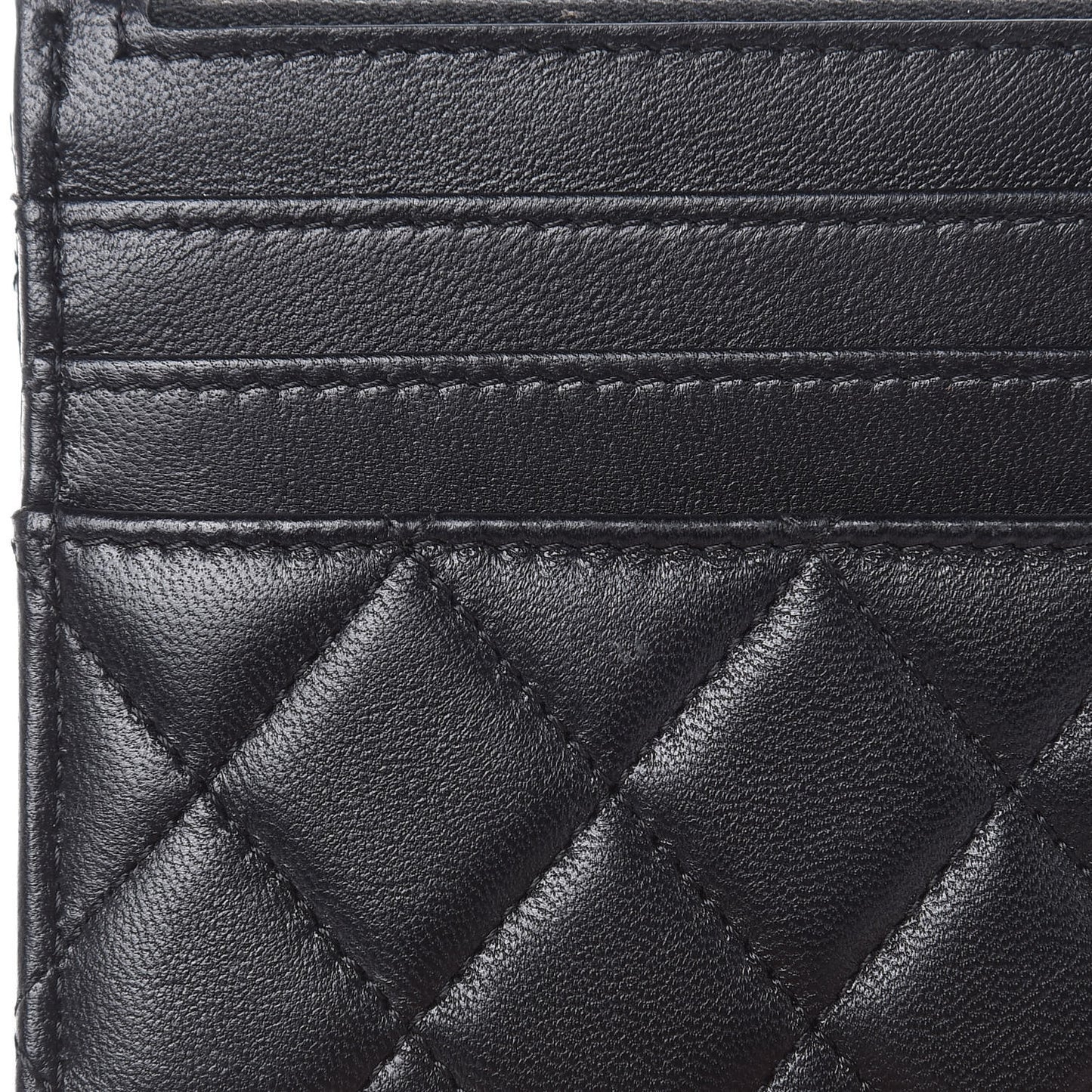 Lambskin Quilted Zip Card Holder Black