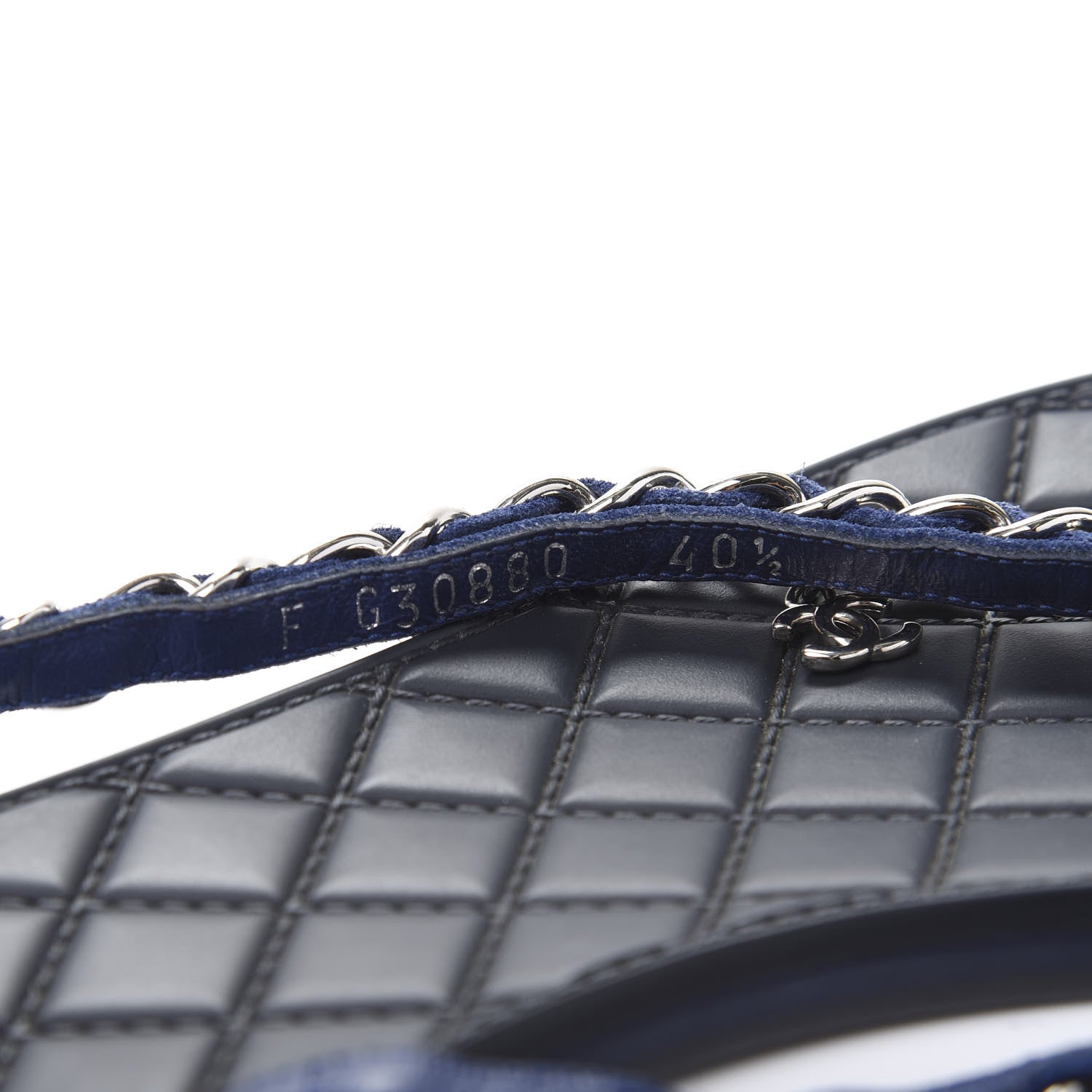 Chanel Suede Calfskin Quilted Chain Thong Sandals 40.5 Navy Blue 7 of 7