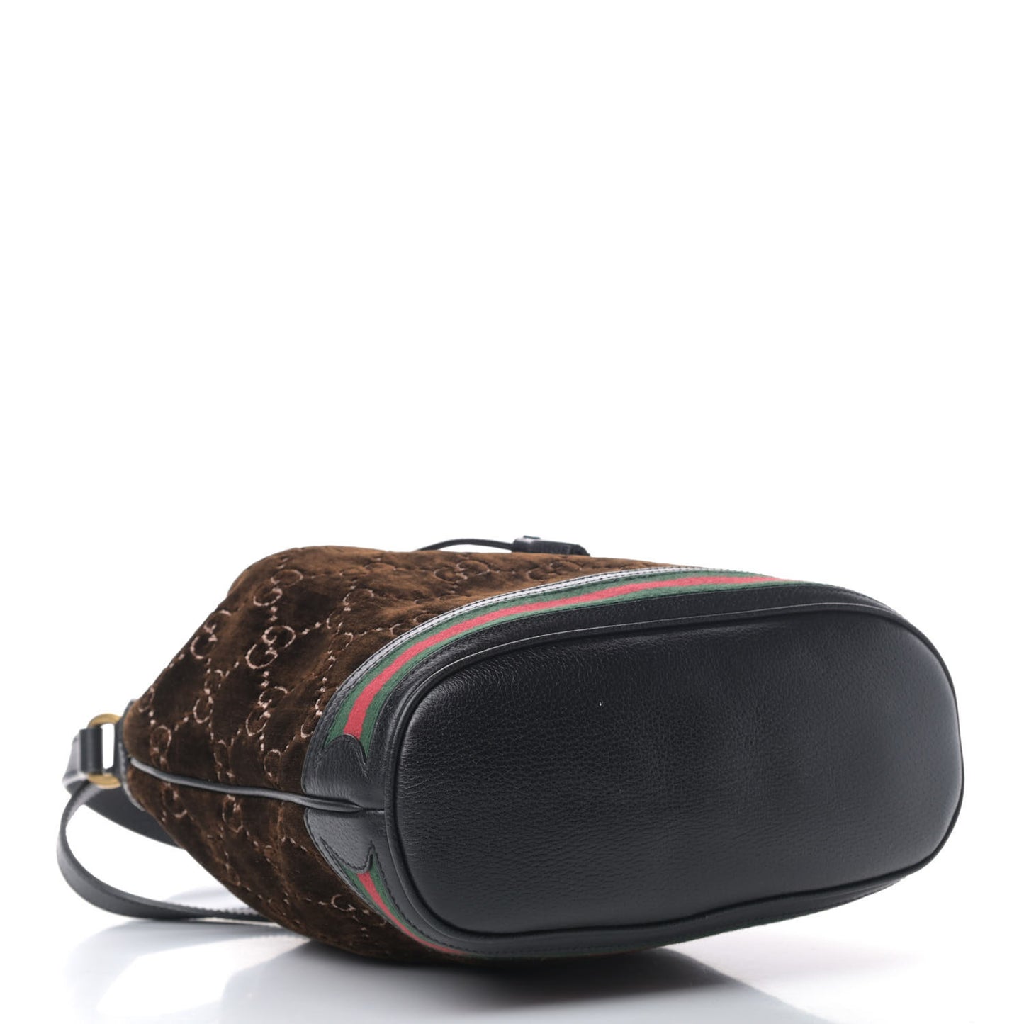Velvet GG Monogram Textured Calfskin Web Bucket Bag Brown Black