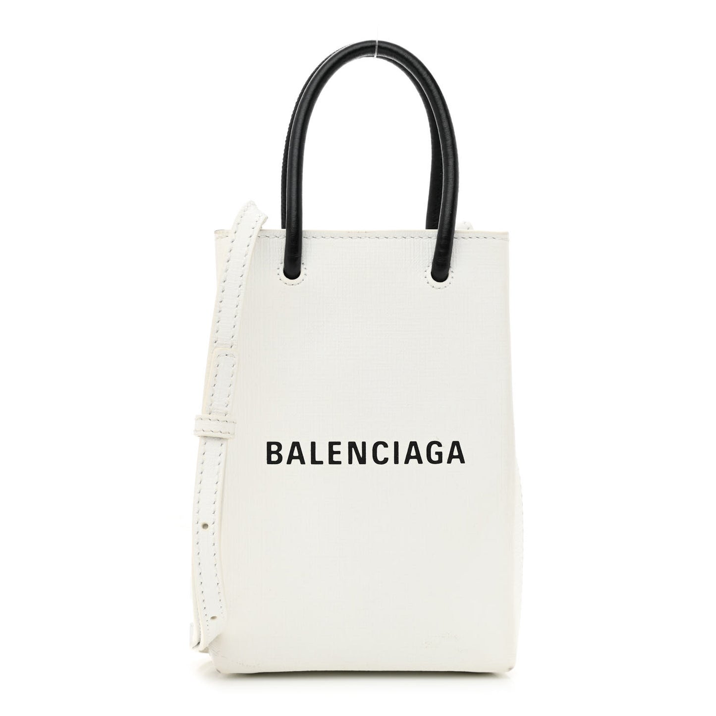 Squared Calfskin Logo Shopping Phone Holder Bag White