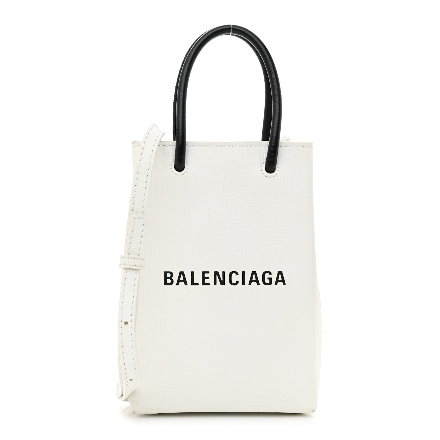 Balenciaga Squared Calfskin Logo Shopping Phone Holder Bag White 1 of 13